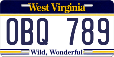 WV license plate OBQ789