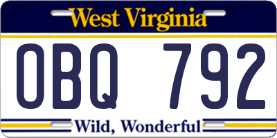 WV license plate OBQ792
