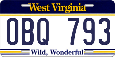 WV license plate OBQ793