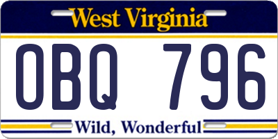 WV license plate OBQ796