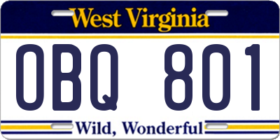 WV license plate OBQ801