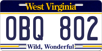WV license plate OBQ802