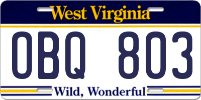 WV license plate OBQ803