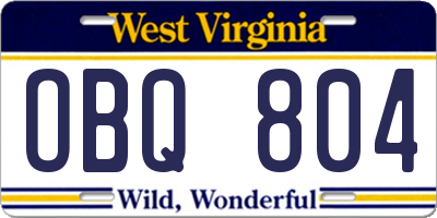 WV license plate OBQ804
