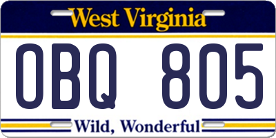 WV license plate OBQ805