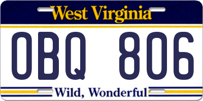 WV license plate OBQ806