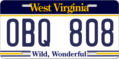 WV license plate OBQ808