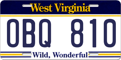 WV license plate OBQ810