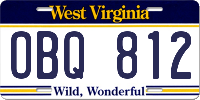 WV license plate OBQ812