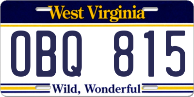 WV license plate OBQ815