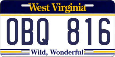 WV license plate OBQ816
