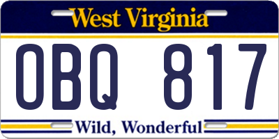 WV license plate OBQ817