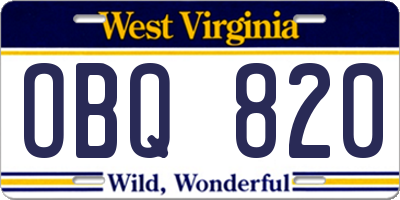 WV license plate OBQ820