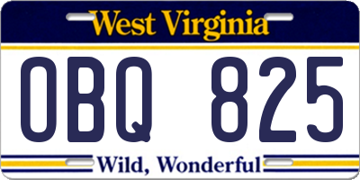 WV license plate OBQ825