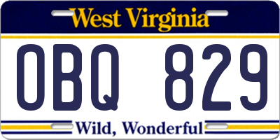 WV license plate OBQ829