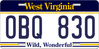 WV license plate OBQ830