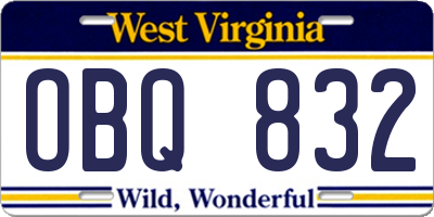 WV license plate OBQ832