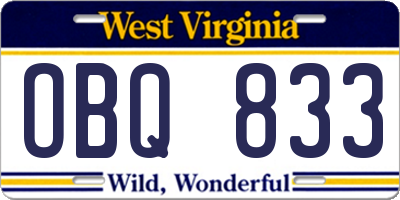 WV license plate OBQ833