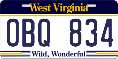 WV license plate OBQ834