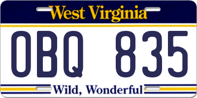 WV license plate OBQ835