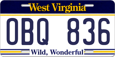 WV license plate OBQ836