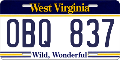 WV license plate OBQ837