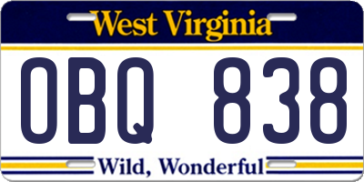 WV license plate OBQ838