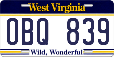 WV license plate OBQ839