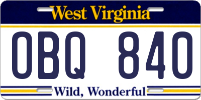 WV license plate OBQ840