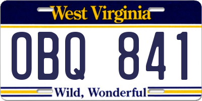 WV license plate OBQ841