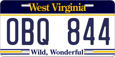 WV license plate OBQ844