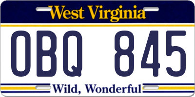 WV license plate OBQ845