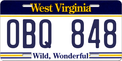 WV license plate OBQ848