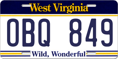 WV license plate OBQ849