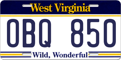 WV license plate OBQ850