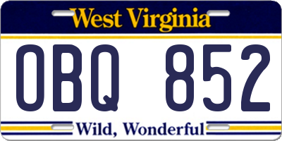 WV license plate OBQ852