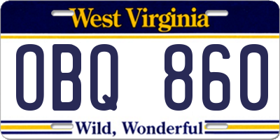 WV license plate OBQ860