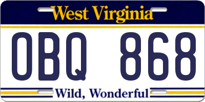 WV license plate OBQ868