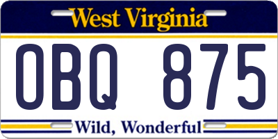 WV license plate OBQ875