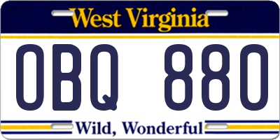 WV license plate OBQ880