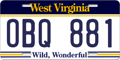 WV license plate OBQ881