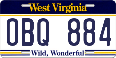 WV license plate OBQ884