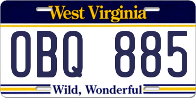 WV license plate OBQ885