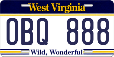 WV license plate OBQ888
