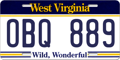 WV license plate OBQ889