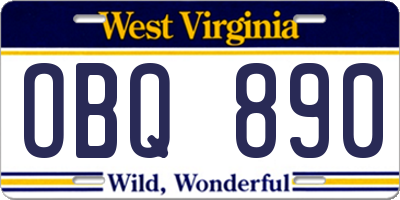 WV license plate OBQ890