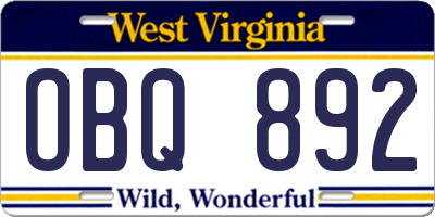 WV license plate OBQ892