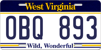 WV license plate OBQ893