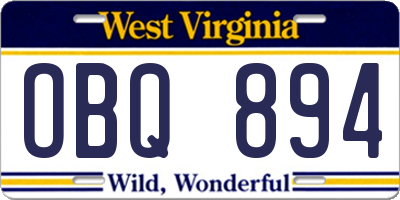 WV license plate OBQ894