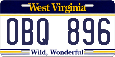 WV license plate OBQ896